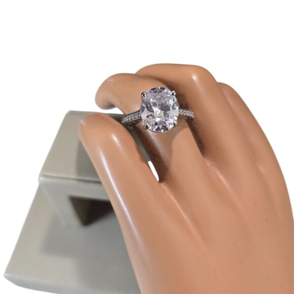 Vintage Signed DK Sterling Silver Cubic Zirconia Engagement Ring Size 8 - Picture 1 of 4